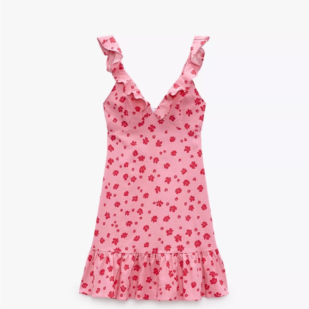 Pink Floral Ruffle Dress